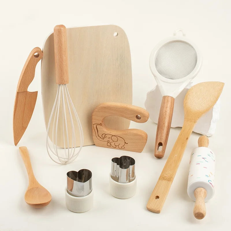 Montessori-inspired wooden cooking tools for kids