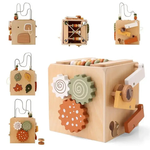 5 in 1 Wooden Busy Cube – Montessori Activity Toy