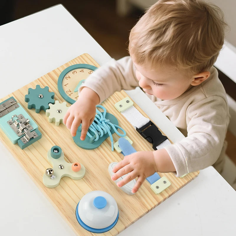 Montessori Wooden Busy Board – Fine Motor Skills Toy
