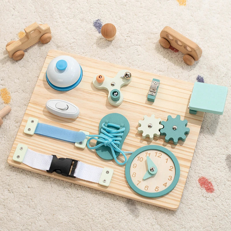 Montessori Wooden Busy Board – Fine Motor Skills Toy