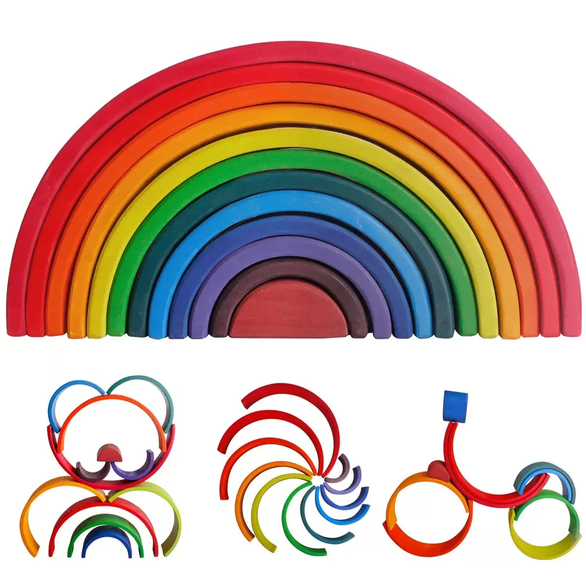 Educational wooden rainbow stacker for screen-free learning