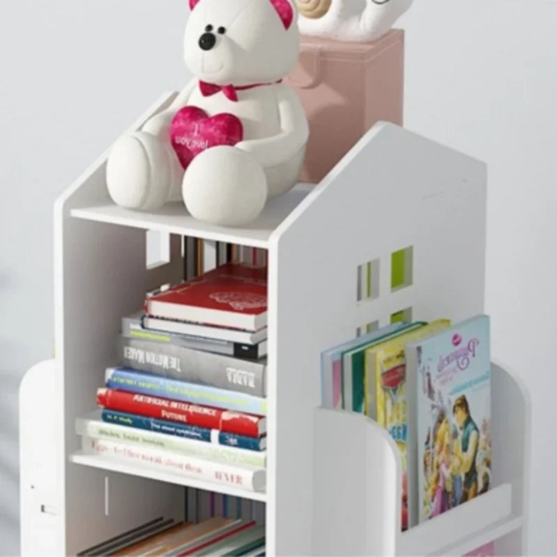 Space-saving wooden bookshelf for children's books and learning materials