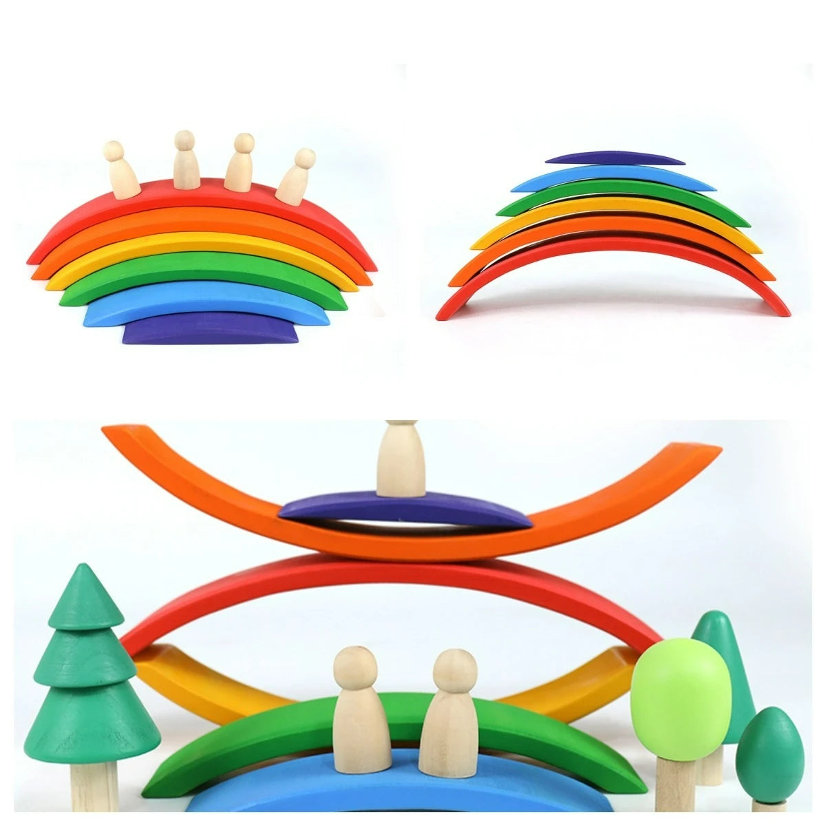 Educational wooden rainbow stacker for screen-free learning