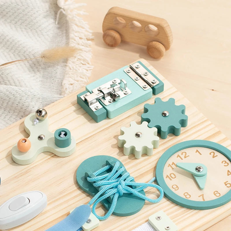Montessori Wooden Busy Board – Fine Motor Skills Toy