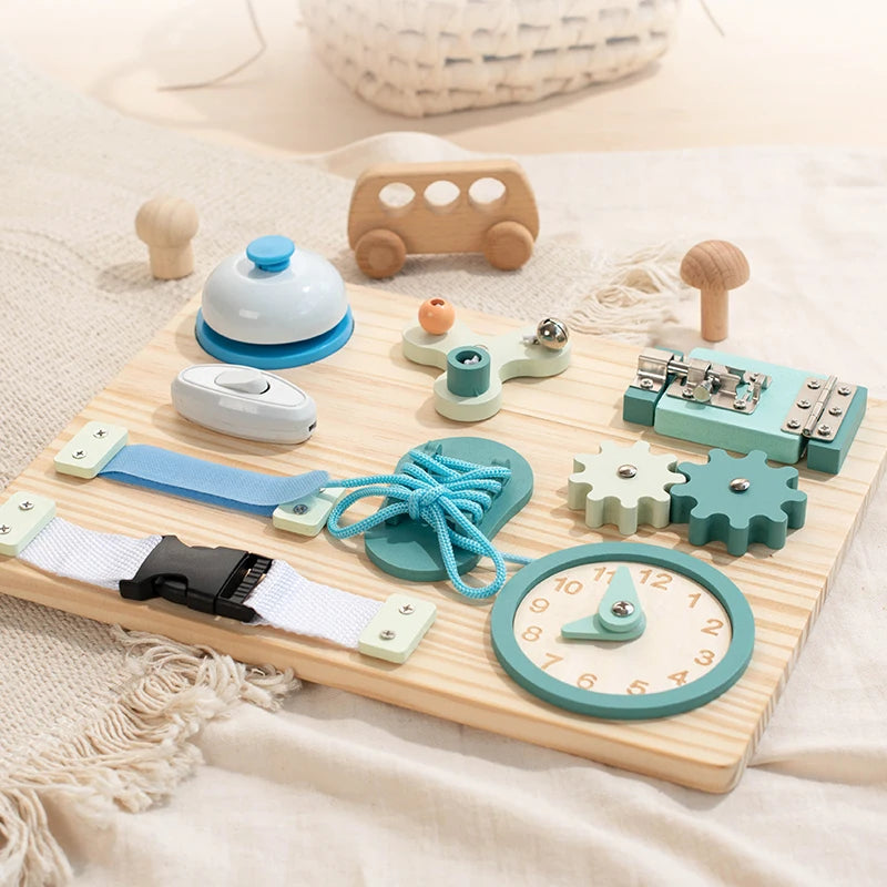 Montessori Wooden Busy Board – Fine Motor Skills Toy