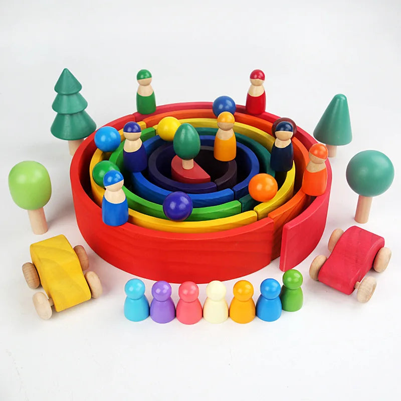 Montessori-inspired wooden rainbow blocks for kids