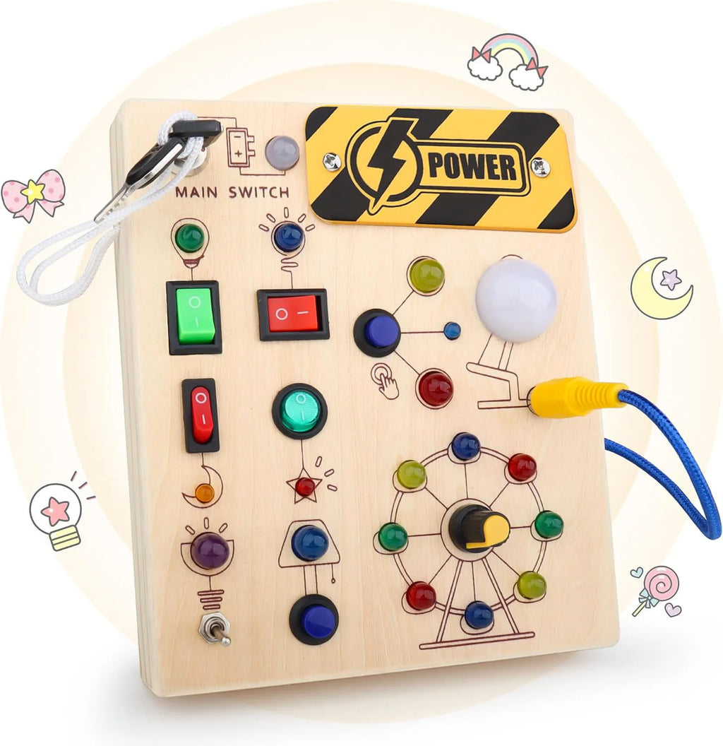 Wooden Montessori Busy Board with switch control for toddlers