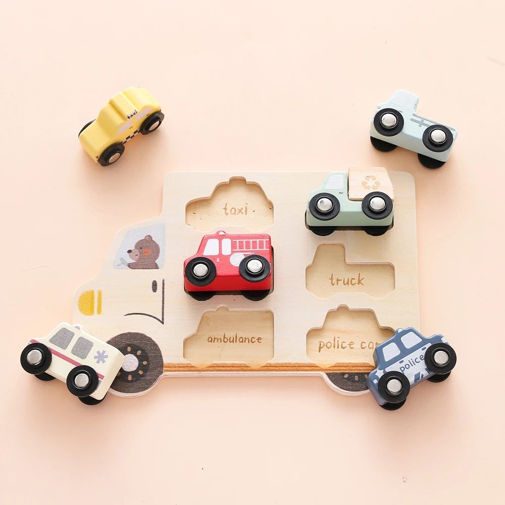 Wooden Vehicle Puzzle & Play Set – Learn, Match & Imagine