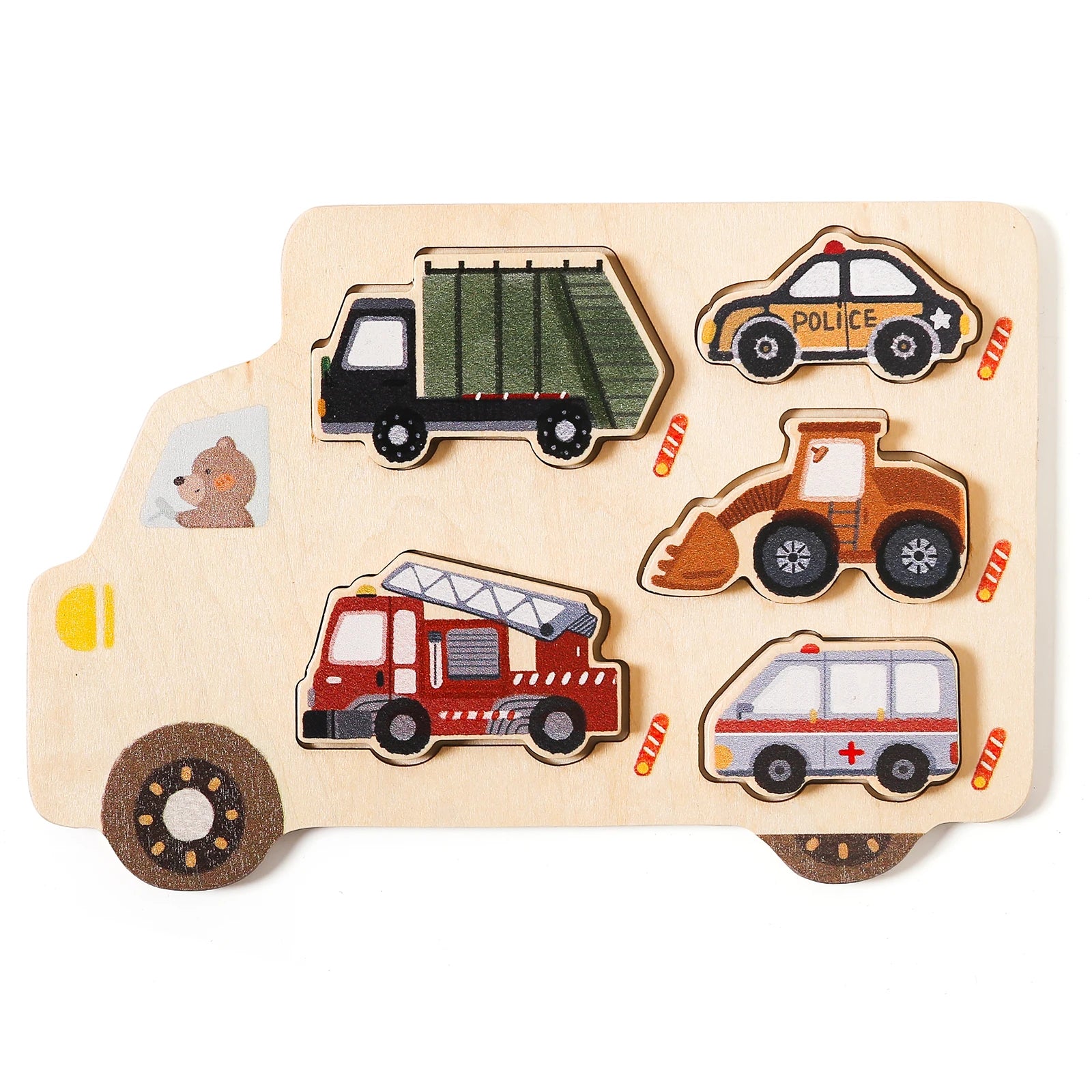 Wooden Vehicle Puzzle & Play Set – Learn, Match & Imagine