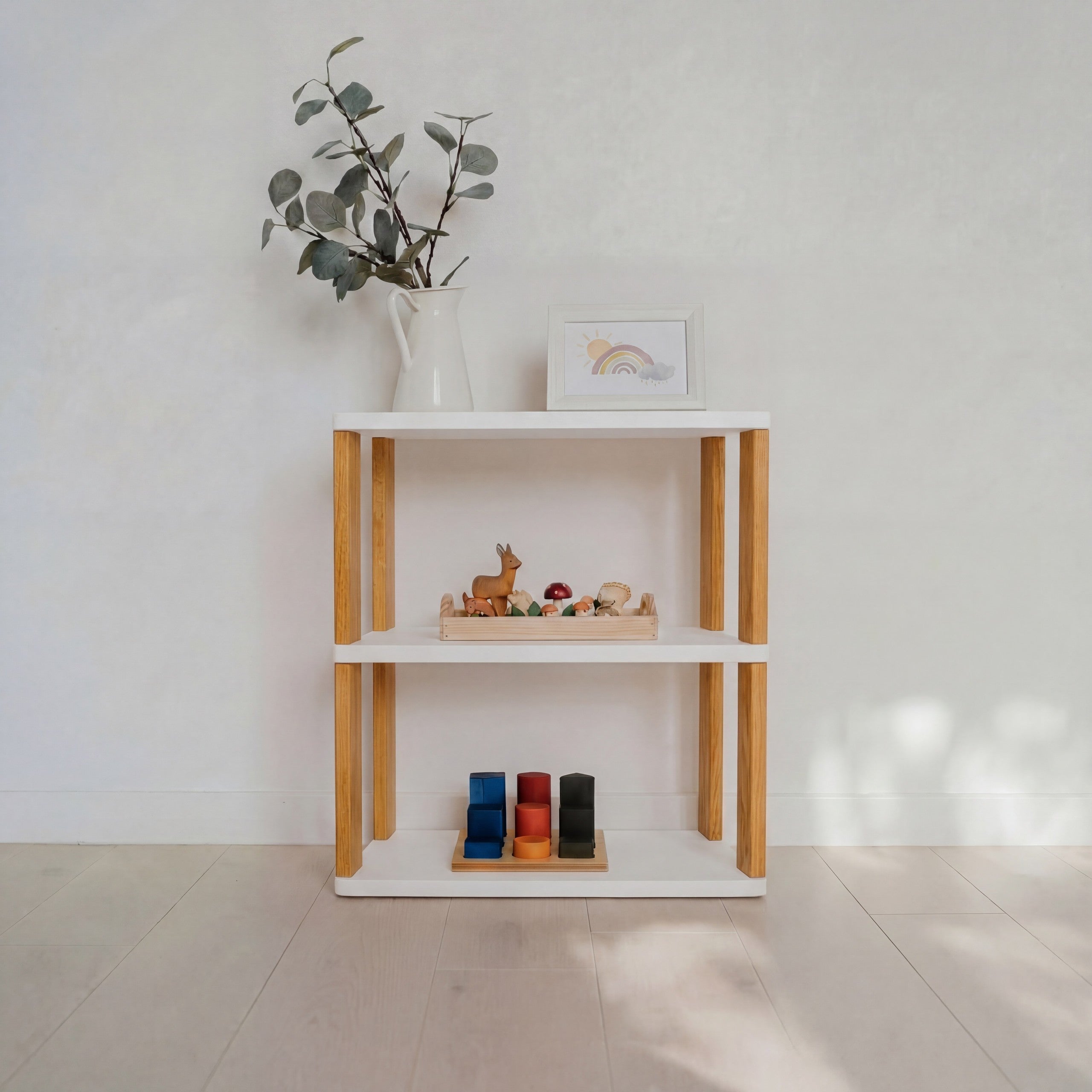Modular Montessori Shelf Straight Mini - 3 Shelves - White/brownish oil
